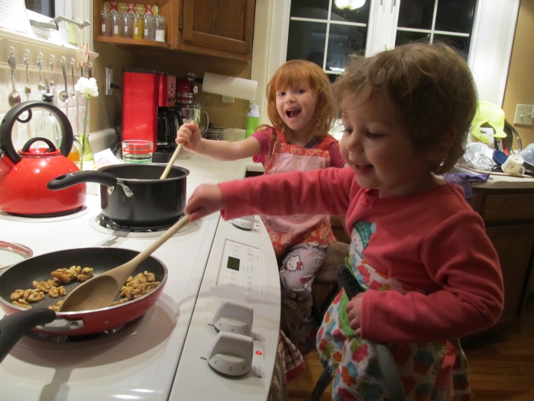 my sweet girls helping me feed the hungry